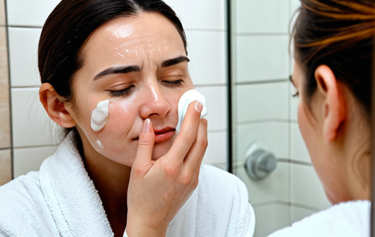 Managing Bruising and Swelling**
Prompt: A woman applying a cold compress to her cheek, with slight bruising visible. She is in a well-lit, comfortable bathroom. Arnica cream is visible on the counter. Safe for work. Appropriate content. Fully clothed in a comfortable robe. Professional photography, showcasing skincare and self-care. Perfect anatomy, natural proportions, modest and family-friendly. Focus on the skincare aspect, not the medical procedure.
**