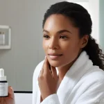 피부 처짐 완화 팁 - **Prompt:** A serene and elegant woman in her late 30s or early 40s, with radiant, firm skin, gently...