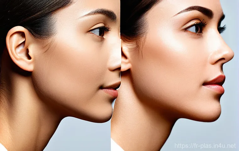 목 지방 제거 시술 - Refined Jawline Transformation: Before and After**
* **Prompt:** A split image, depicting a profe...