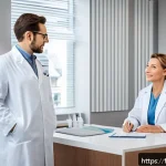 성형외과 상담 비용 - A modern, upscale private medical office in Paris with elegant decor, warm lighting, and a well-dres...