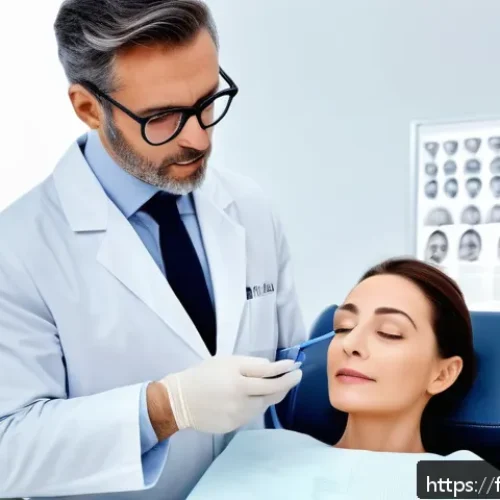 상안검 수술 후기 - A professional consultation scene in a modern Parisian plastic surgery clinic, featuring a confident...