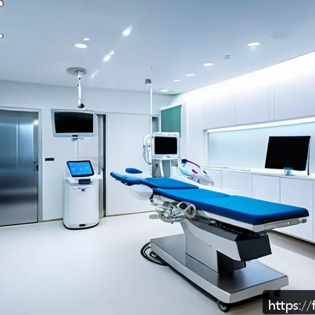 성형외과 선택 기준 - A modern French cosmetic surgery clinic interior showcasing a high-tech operating room with state-of...