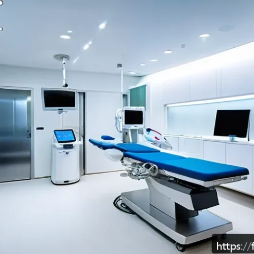 성형외과 선택 기준 - A modern French cosmetic surgery clinic interior showcasing a high-tech operating room with state-of...